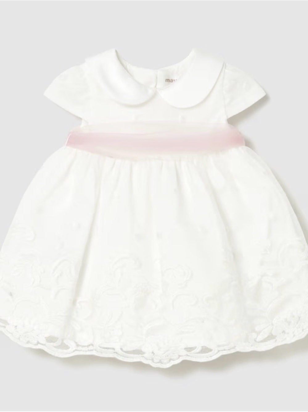 Mayoral White Formal Dress with Pink Sash